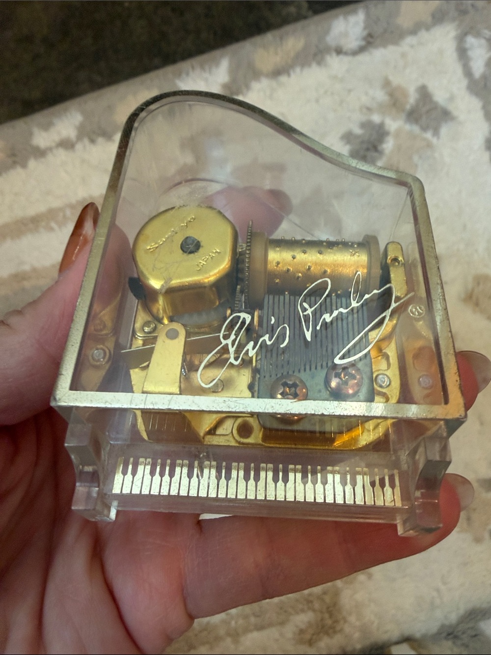 Sankyo Japan Elvis Presley Clear Miniature Music Box -knob needs replacement